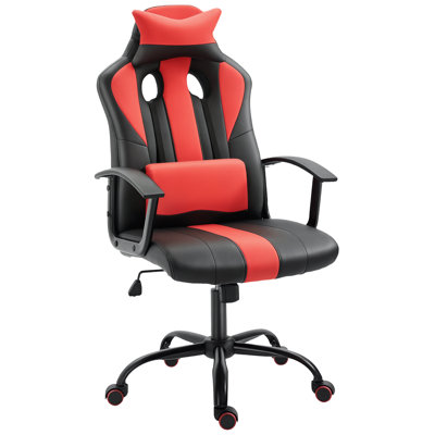 Siège de travail en cuir de polyuréthane à haut dossier avec support lombaire et coussin PC et fauteuil de jeu de course