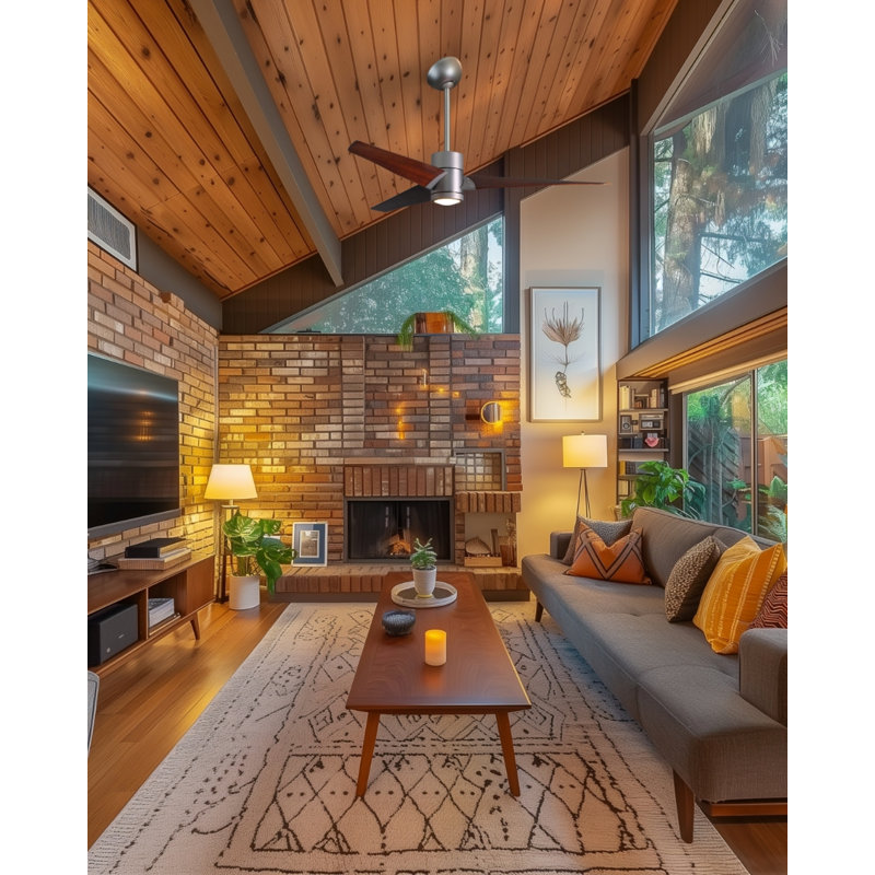 LED Downrod Ceiling Fan, Brushed Nickel, 42", Walnut Tone