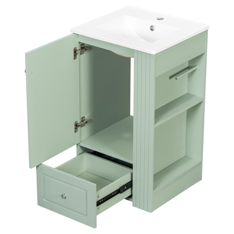 Meuble-lavabo autoportant avec lavabo en céramique, Vert