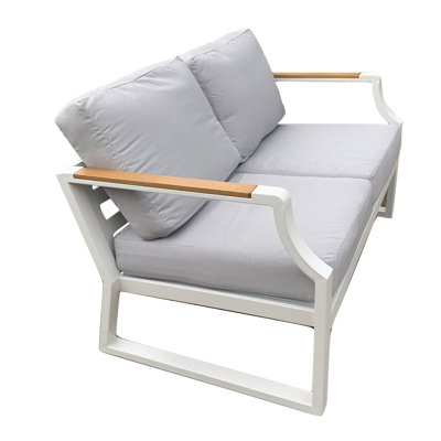 Elves Outdoor Patio Aluminum Loveseat Sofa With Gray Cushions