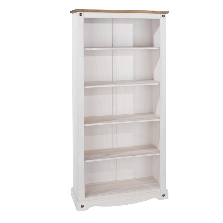 Choe 5 Shelf Tall Bookcase, White and Antique Wax Finish
