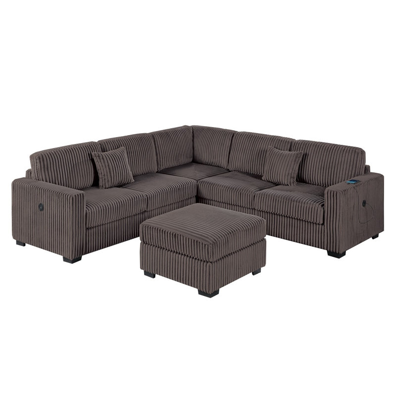 Ensemble modulaire en velours côtelé avec repose-pieds, Velours côtelé couleur chocolat