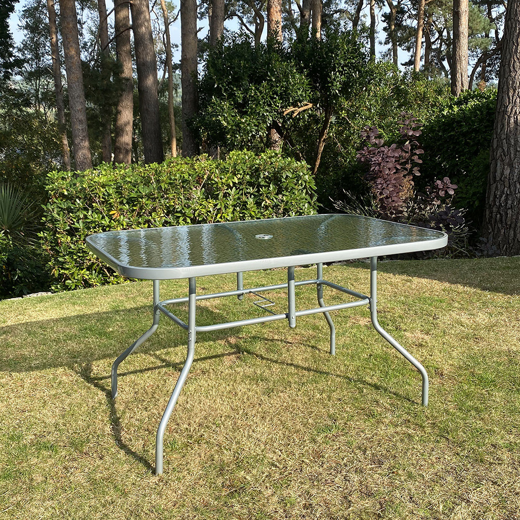Rectangular Metal Outdoor Dining Table With Umbrella Hole , 125cm cm W 80cm cm D