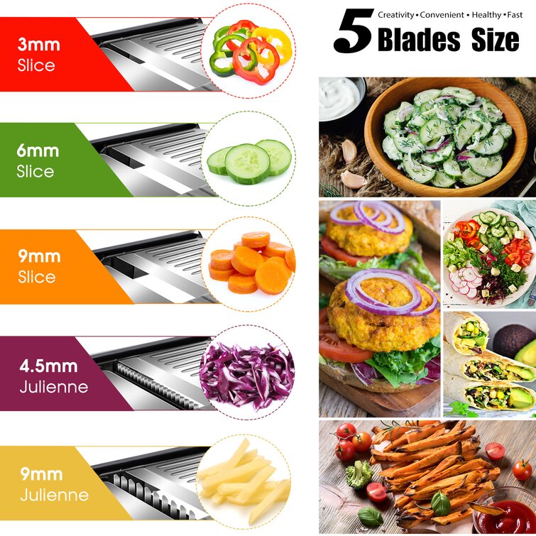Mandolin Slicer For Kitchen And Vegetable Chopper, Adjustable Thickness  Safe Julienne & Food Slicer, Veggie Slicer For  Fruit/potato/cucumber/onion/me