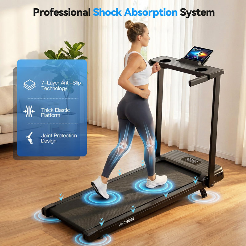 Tapis roulant inclinable 3,5 HP avec bureau et barre à poignées, tapis roulant robuste robuste d'une capacité de poids de 350 lb pour la maison et le bureau, télécommande et affichage à DEL - noir