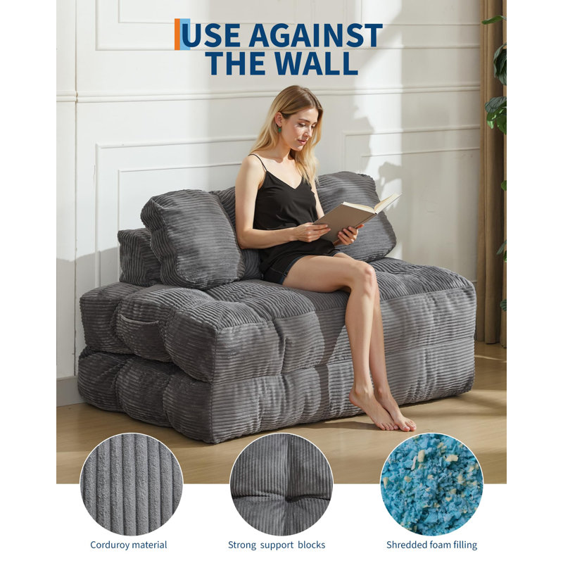 Canapé-lit pliant portatif 3-en-1, fauteuil-lit de 79 po x 52 po avec coussin et support pour le dos, matelas pliable convertible pour salon ou appartement, gris