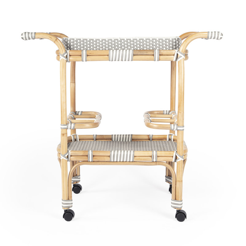 Selena & Rattan Bar Cart, Gray/White Dot