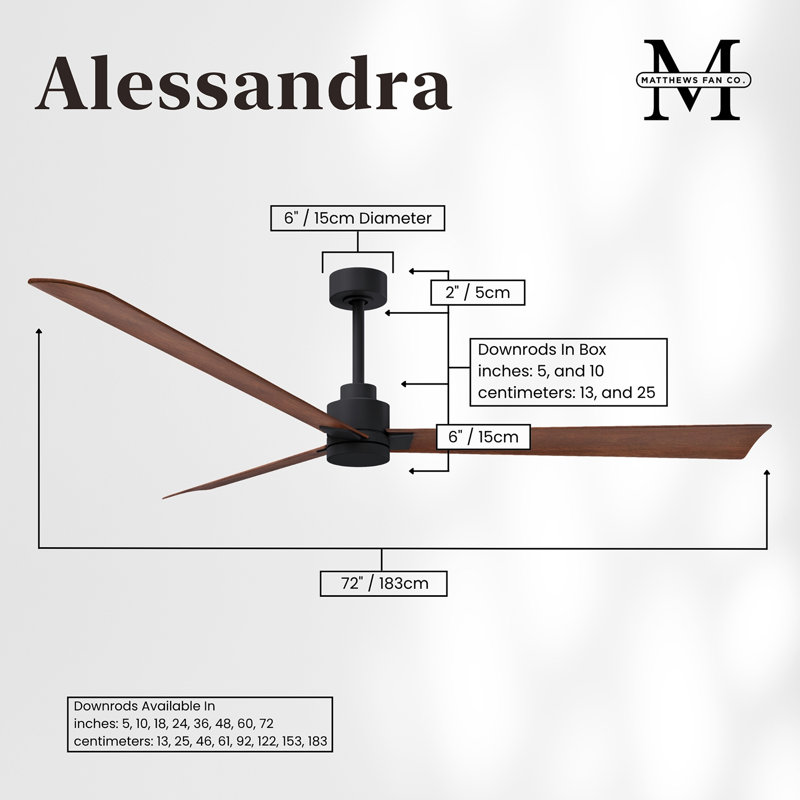 Alessandra Outdoor Downrod Ceiling Fan, Matte Black, Walnut