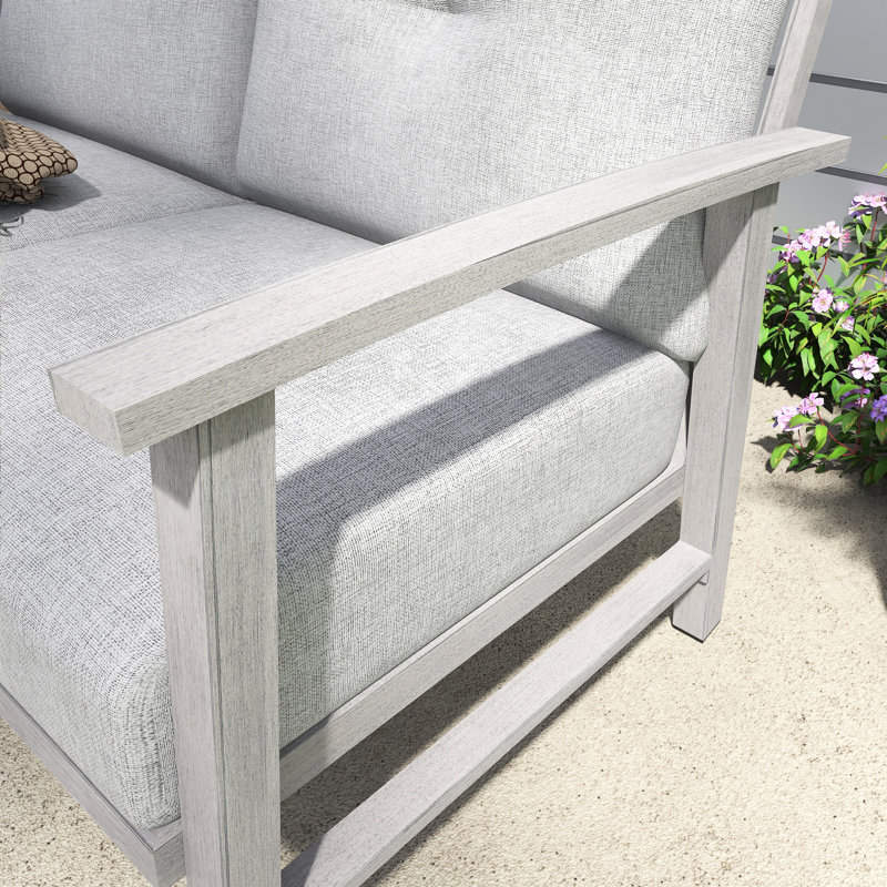 Causeuse de patio en aluminium pour 2 personnes avec coussins épais, Coussin gris / cadre blanc