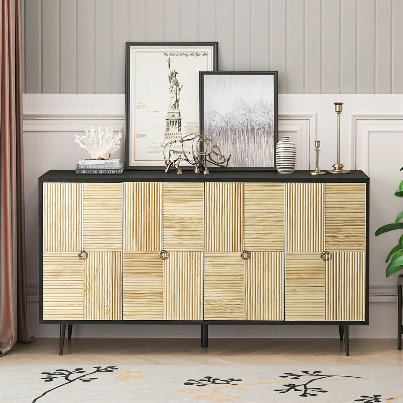 Jarryl Sideboard,Buffet table,Dining cabinet,Office credenza with Carved Effect Decoration Doors, Black