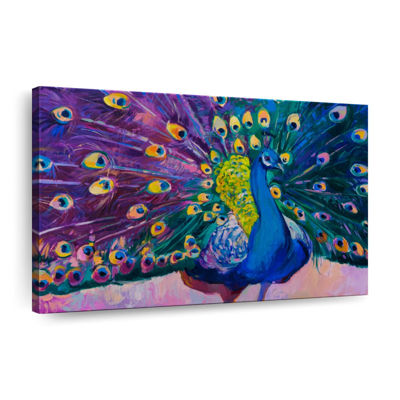 Paon éblouissant sur toile, H 8 po x l 12 po x P 1 po