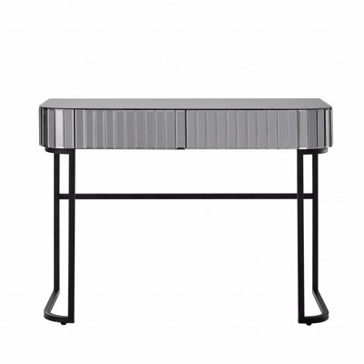 39" Mirrored Makeup Vanity Table With Stainless Steel Base, Mirrored Console Dressing Table With 2 Drawers, Versatile Desk