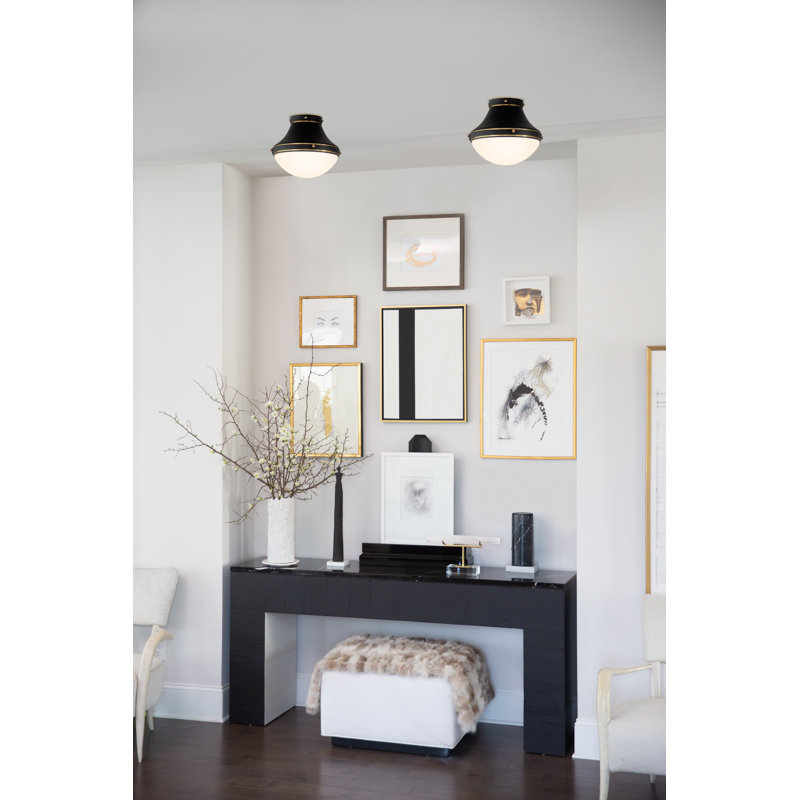 Oliver 14" Flush Mount Ceiling Light w/ Etched Opal Glass, Black