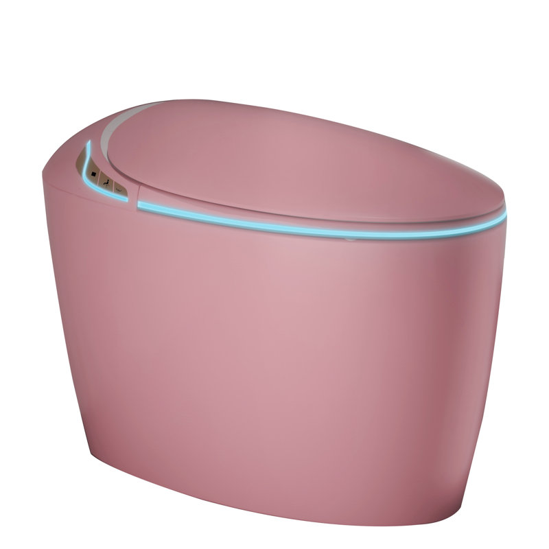 Bathroom Smart Toilet, Auto Close Lid, 1.28 Flushing, Night , Pink Toilet With Bidet, Open Seat, Foot Sensor, Self-Cleaning,