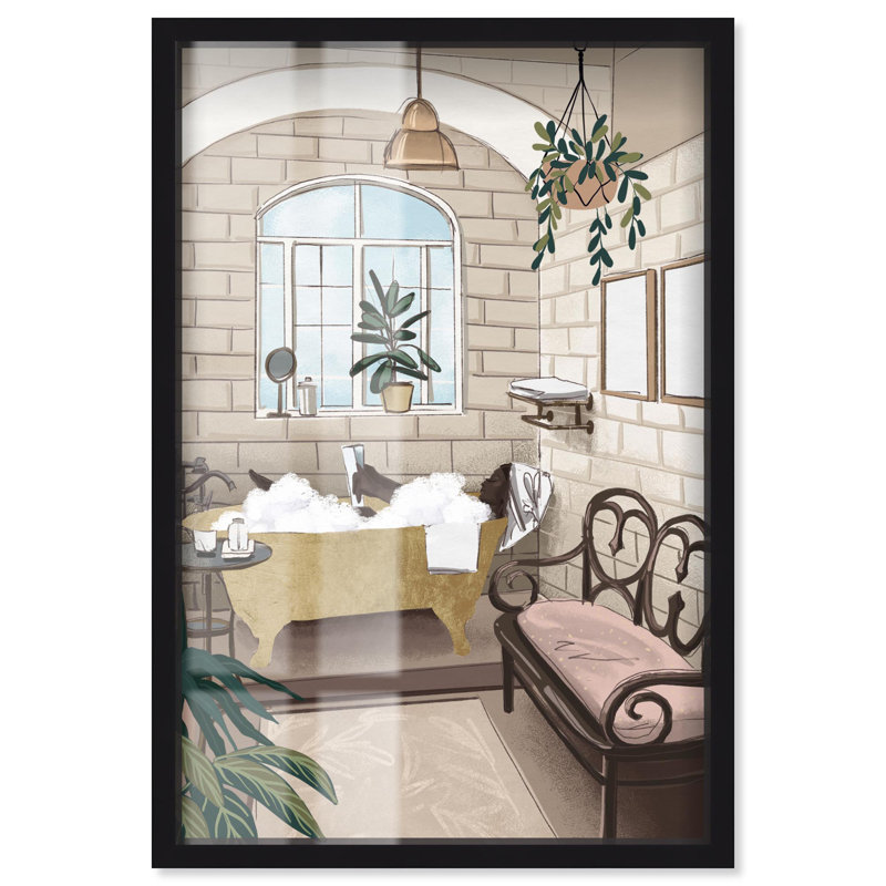 «Bathtime Lounge Shadowbox Print Trendy Bathroom Art» par Art Remedy, H 16 po x l 11 po, Noir
