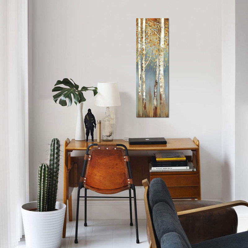Butterscotch Birch Trees I Black Framed Canvas Art, 48" x 16"