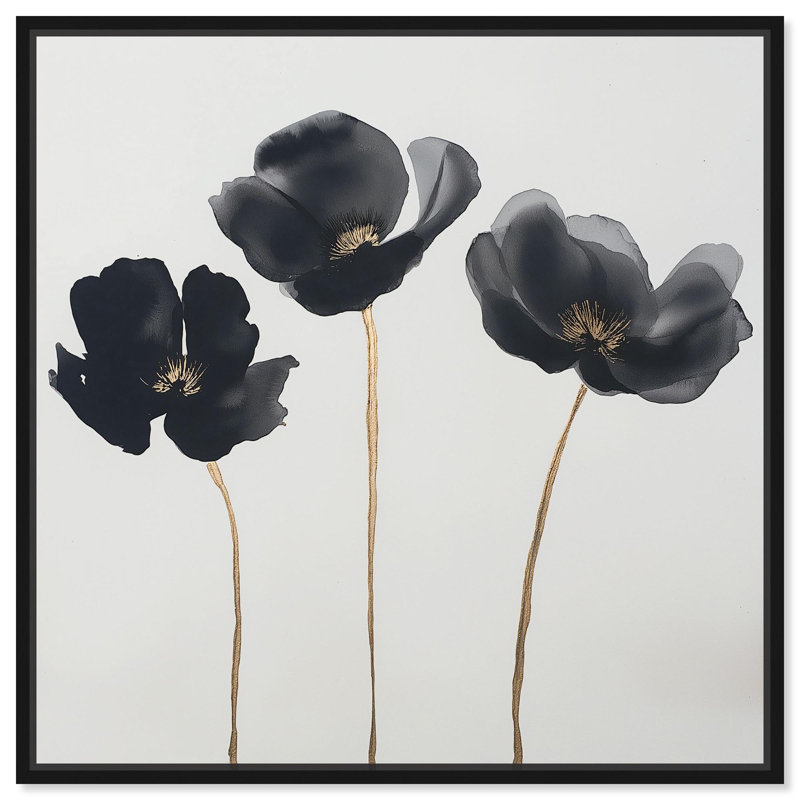 «Nocturnal Flowers II», élégante décoration florale sur toile , H 13 po x l 13 po, Cadre flottant noir