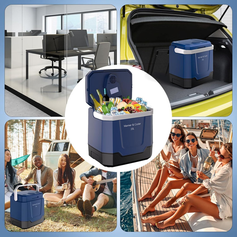 35 Quart (33 L) Electric Cooler & Warmer, Portable Car Refrigerator With Automatic Locking Handle, 12V Car Cooler for Vehicle & Trucks, 110V AC Home Power Cord, Plug In Coolers