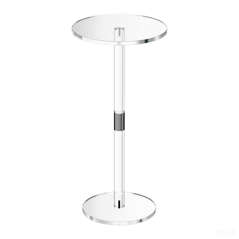 Table à boissons en acrylique, plateau rond transparent avec poteau plein, support à table à gâteaux en acrylique moderne, bureau d'appoint transparent pour café, boisson, nourriture, collation, assemblage facile, 10 x 10 x 21,3 po (transparent)