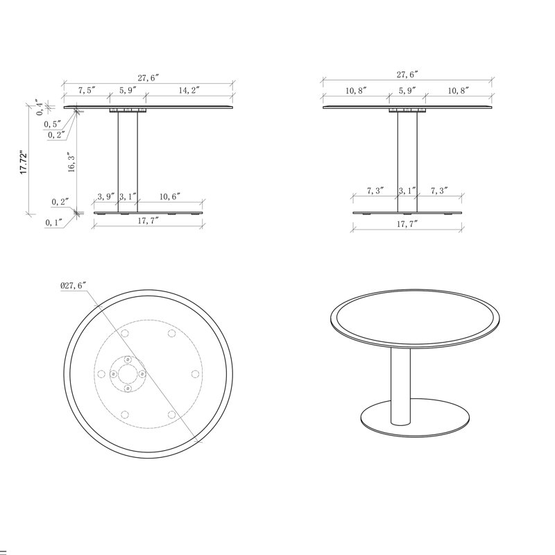 Lampe de table ronde ronde en verre teinté noir avec base en acier piédestal