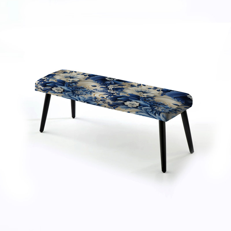 Romantic Cobalt Blue Swirls Victorian Pattern - Floral Upholstered Black Bench