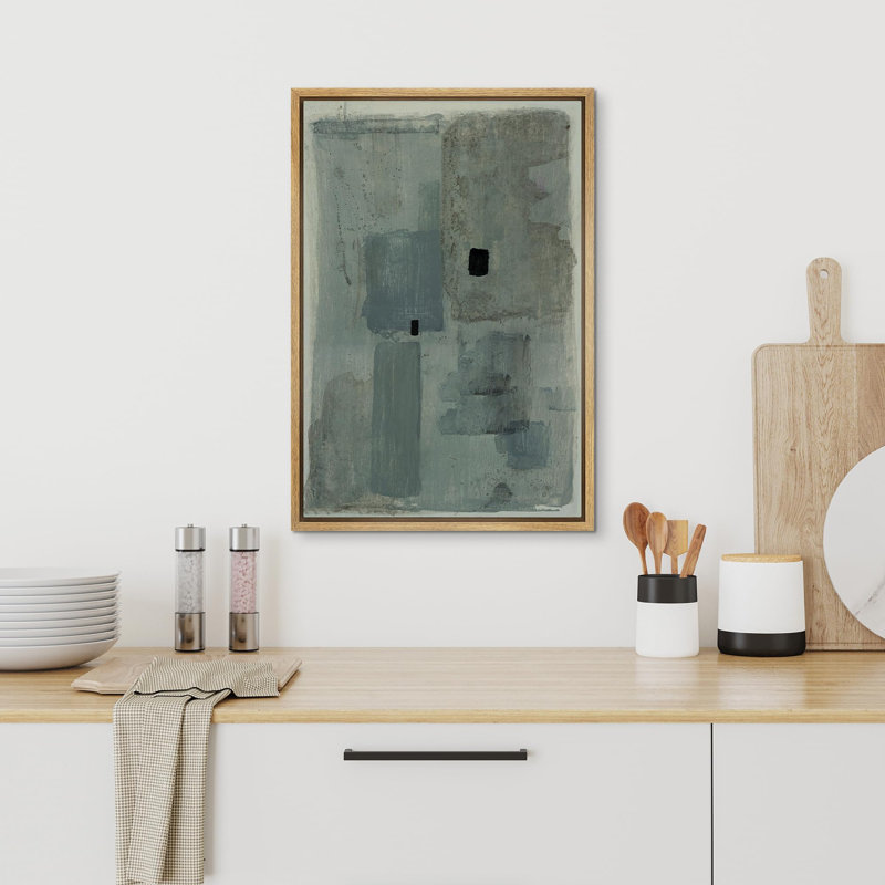 «Reproduction d'art abstrait dans des tons de gris et de bleu» sur, Naturel, H 36 po x l 24 po