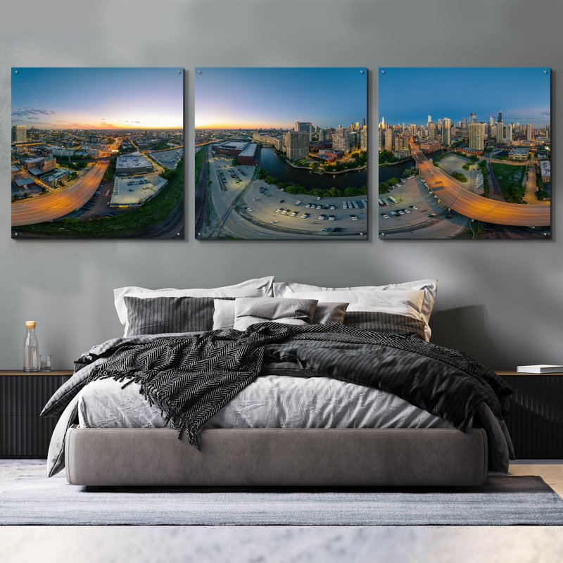«Chicago Pano 21» par Epic Portfolio, art mural en verre acrylique, ensemble de 3 pièces, 108 po x 36 po Epic Art