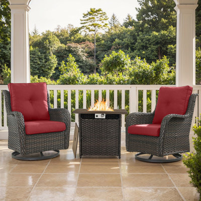 Wendye 3-Piece Outdoor Chair Set With Swivel Chairs & 55K BTU Fire Pit Table