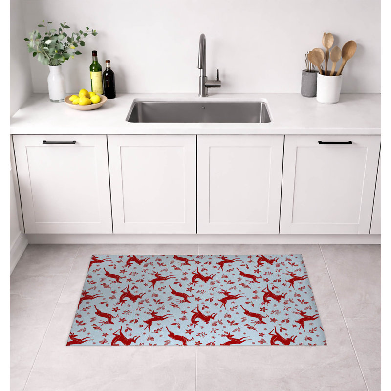 Tapis de cuisine à profil bas, Rectangle 5 pi x 7 pi, Argent/rouge