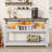 Farmhouse Coffee Bar With Storage,  Sofa Table With Sliding Barn Door White Coffee Buffet Cabinet With Charger Station, Console Table With Bottom Open Shelf, For Living Room