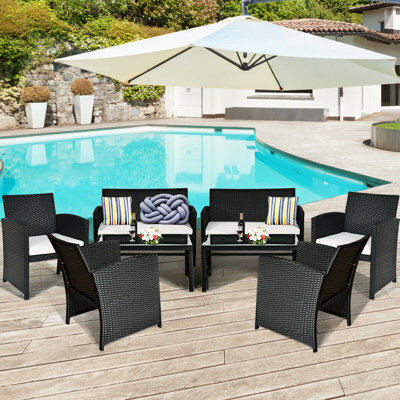 Tykiana Wicker 8 - Person Patio Conversation Set with Cushions