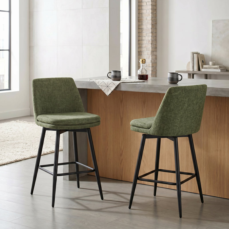 Tabouret tournant Mid-Century, hauteur comptoir, base, Polyester vert / mélange de polyester
