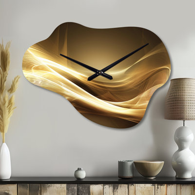 Gold Elegant Modern Sofa III - Waves Asymmetrical Metal Wall Clock, Gold Cloud Clock Print