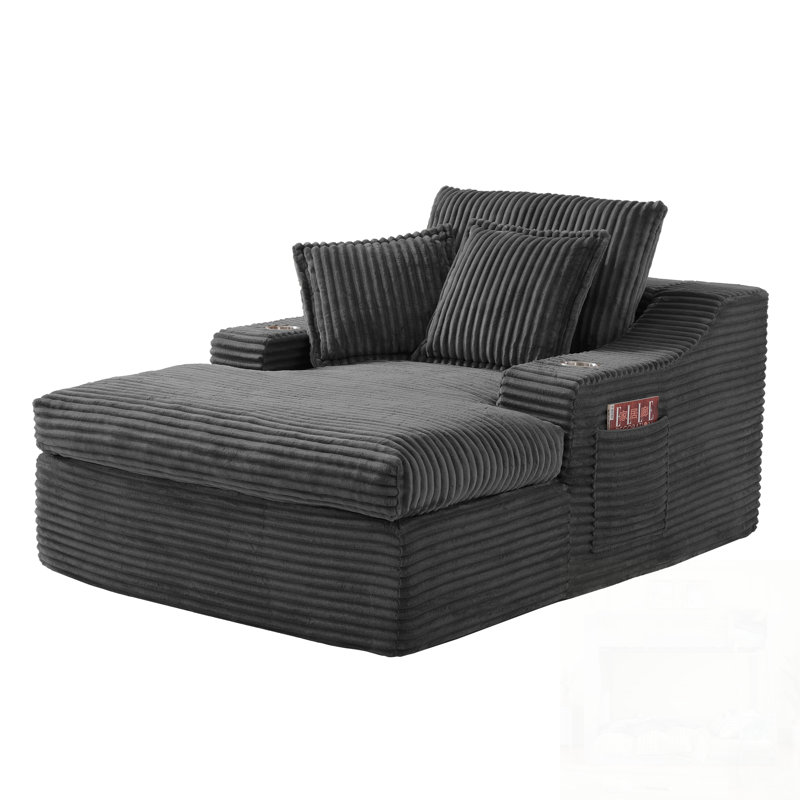 Oversized Chaise Lounge Chair Indoor, Upholstered Sleeper Sofa Bed with Cup Holders & 3 Pillows for Ultimate Comfort and Convenience