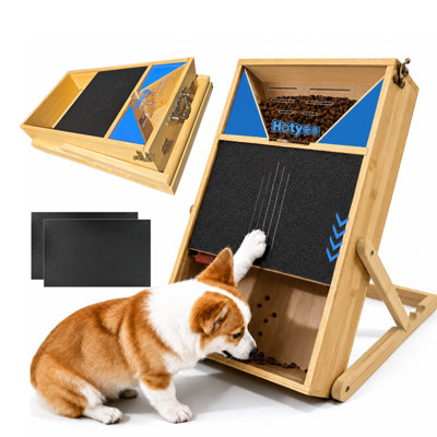 Dog Nail Scratch Board & Dog Nail File Board with Treat Box, Pure Handmade Foldable Bamboo Puzzle Toy Automatic Feeder,3 Angles Adjustable,2Sandpaper Pads & Bohemian Alloy Handle,Patent Pending