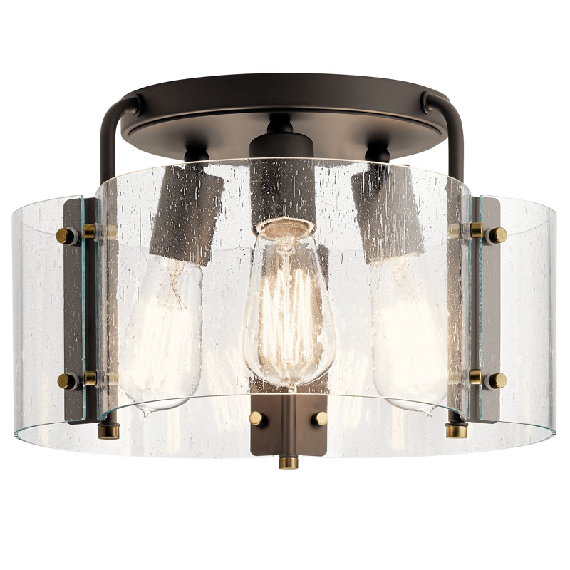 Plafonnier semi-encastré cylindrique unique à 3 lumières Taylor, Bronze vieilli, H 8,5 po x l 14 po x P 14 po