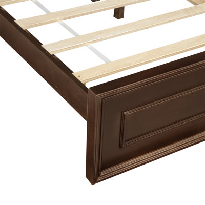 Grand lit avec tête de lit à hauteur réglable et lit en bois de pin avec cadre de lit renforcé