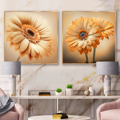 Orange Gerbera Flower - Floral Daisy Square Collage Set Of 2