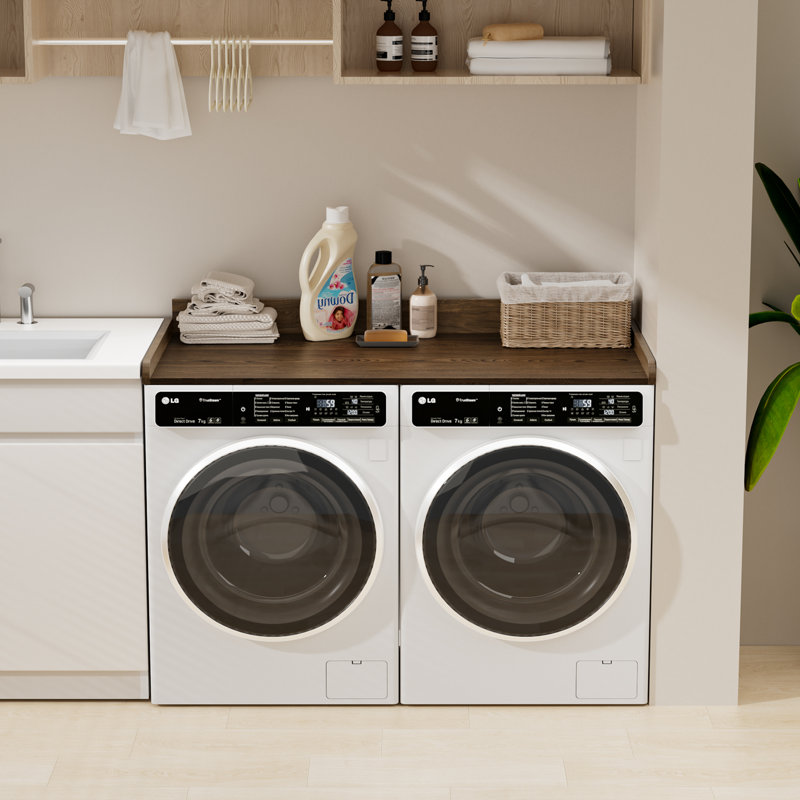 Washer Dryer Countertop Wood Topper With Edge For Laundry Room Storage And Organization, Walnut