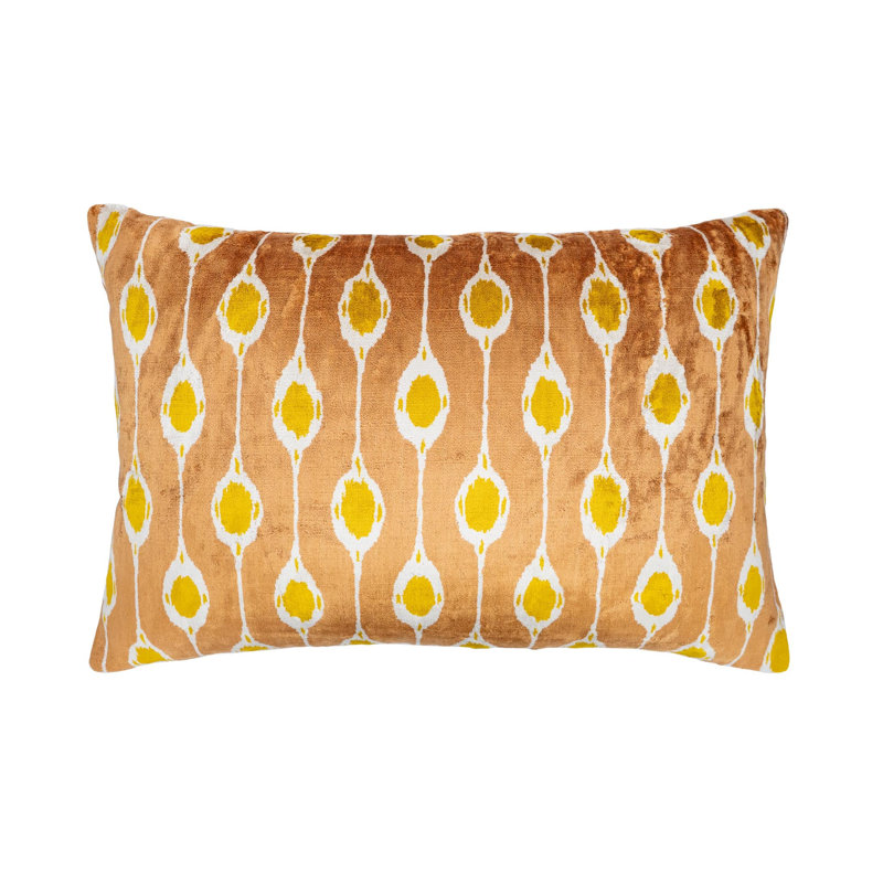 Oreiller en velours champagne en soie Ikat, 16 po x 24 po