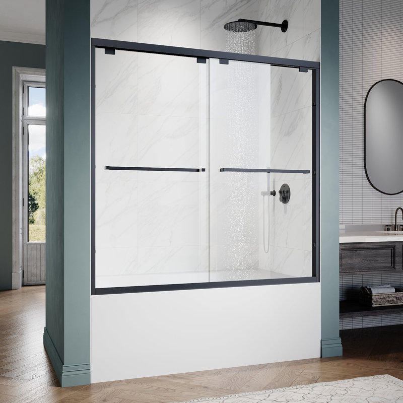 Porte de douche semi-sans cadre 60 po x l 60 po x H 58 po avec verre trempé transparent de 1/4 po (6 mm)