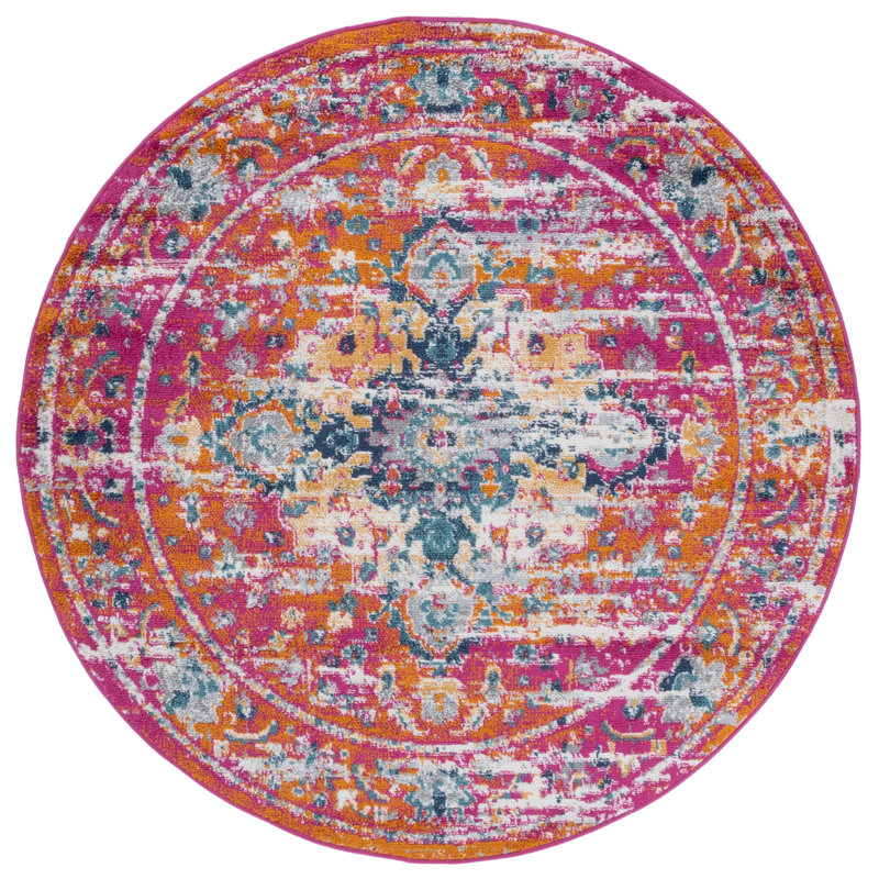 Tapis Felty 154 fuchsia / doré, Rond 5 pi 1 po