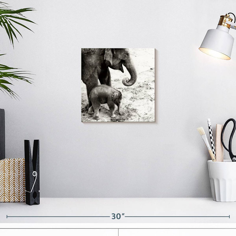 Crowle, mère et fille, éléphant, H 10 po x l 10 po