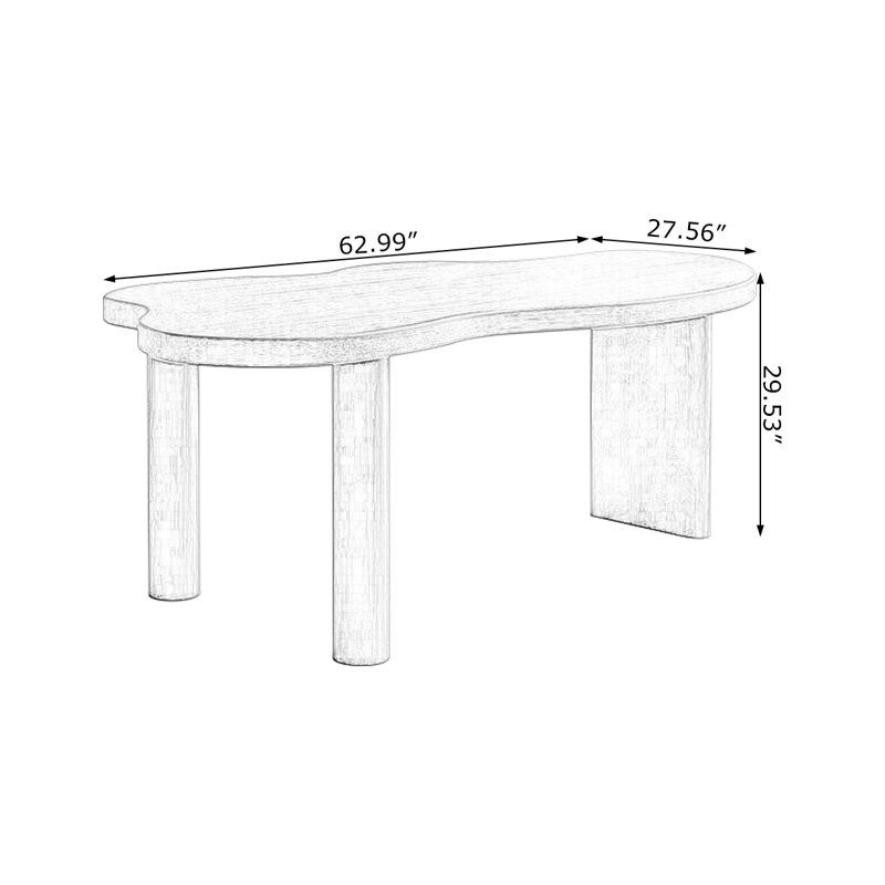 Bureau en bois massif noyer courbé, H 29,53 po x l 62,99 po x P 27,56 po