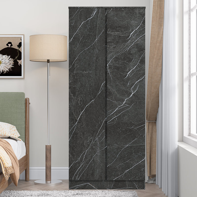 Deraz 2 Door Plain Wardrobe In Marble Effect, Grey