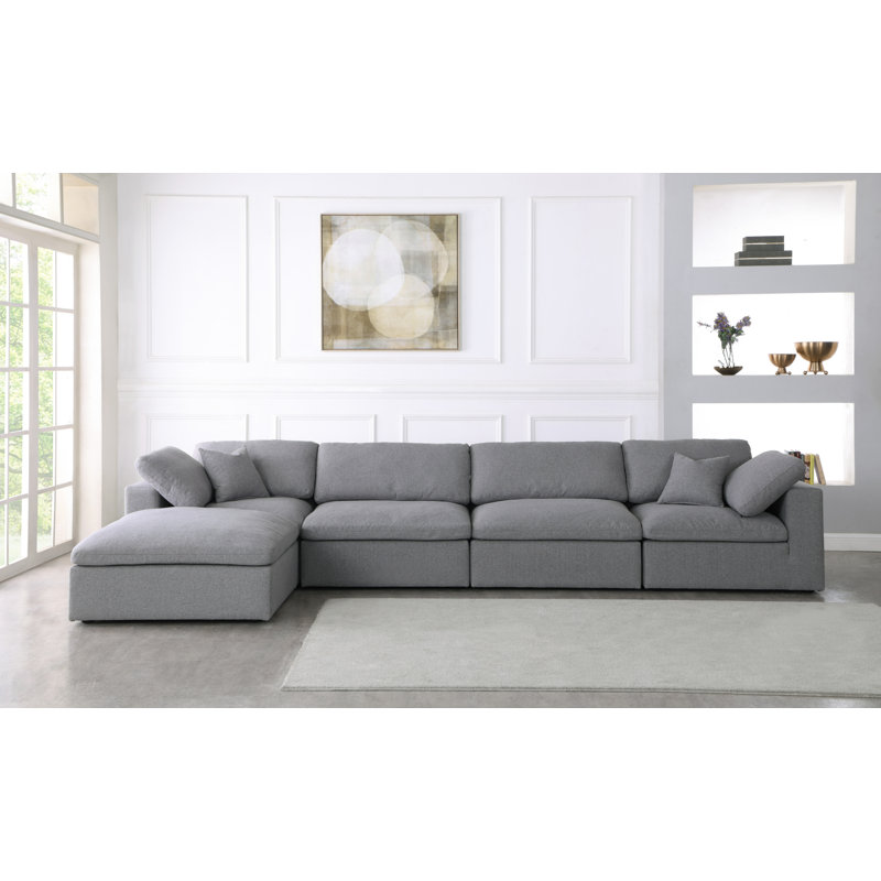 Burrows Upholstered L-Shaped Sectional Reversible, Grey Linen Textured Fabric