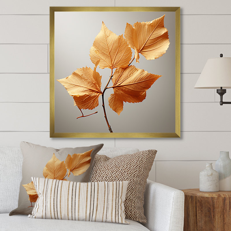 «Copper Leafy Abstractions I», reproduction sur toile, Cadre doré simple, H 30 po x l 30 po x P 1 po