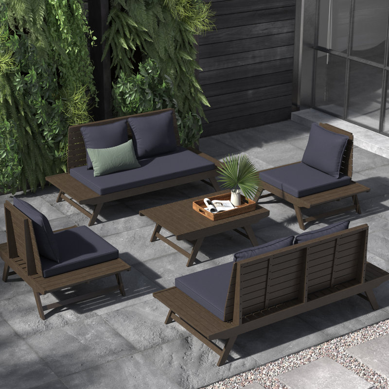 Aticus Acacia 6 - Person Patio Conversation Set with Cushions, Gray Frame/Dark Gray Cushion