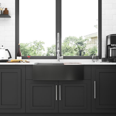 33-Inch Gunmetal Black Stainless Steel Apron Front Kitchen Sink Workstation 33"