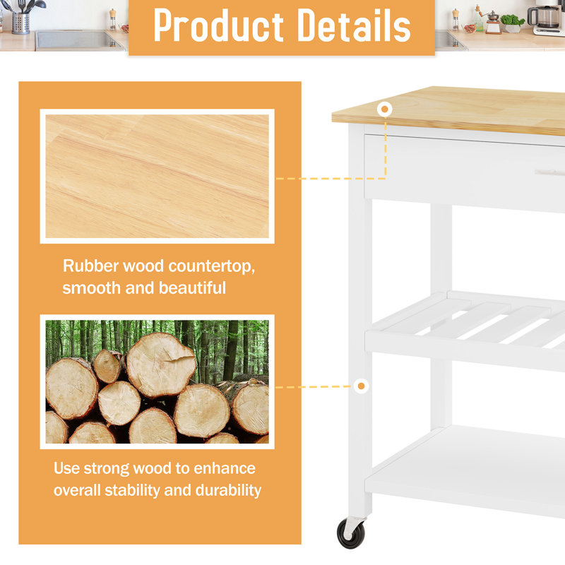 Aresha Wood Kitchen Island, White